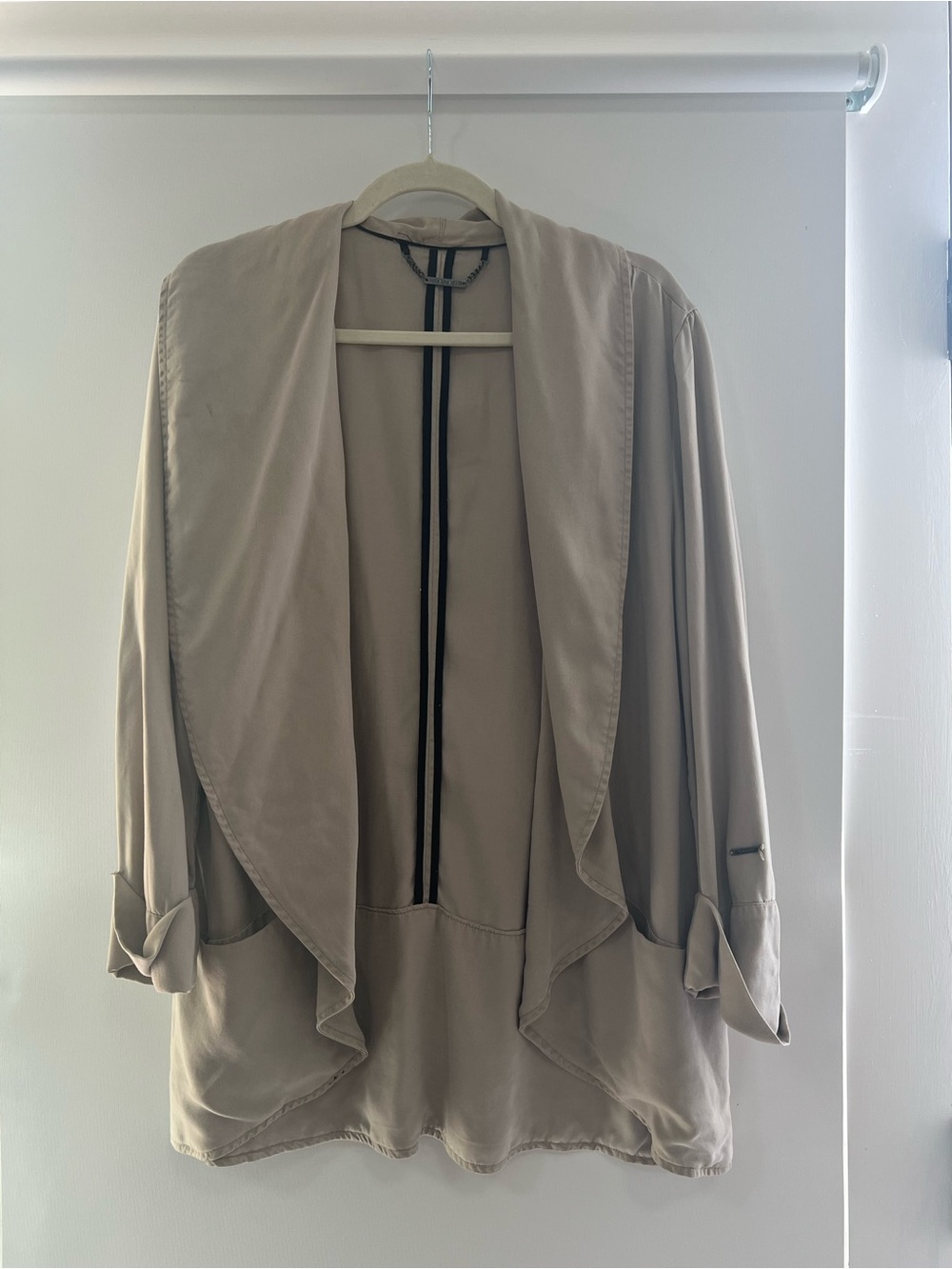 Tahari Women’s Draped Open-Front Jacket in Light Taupe